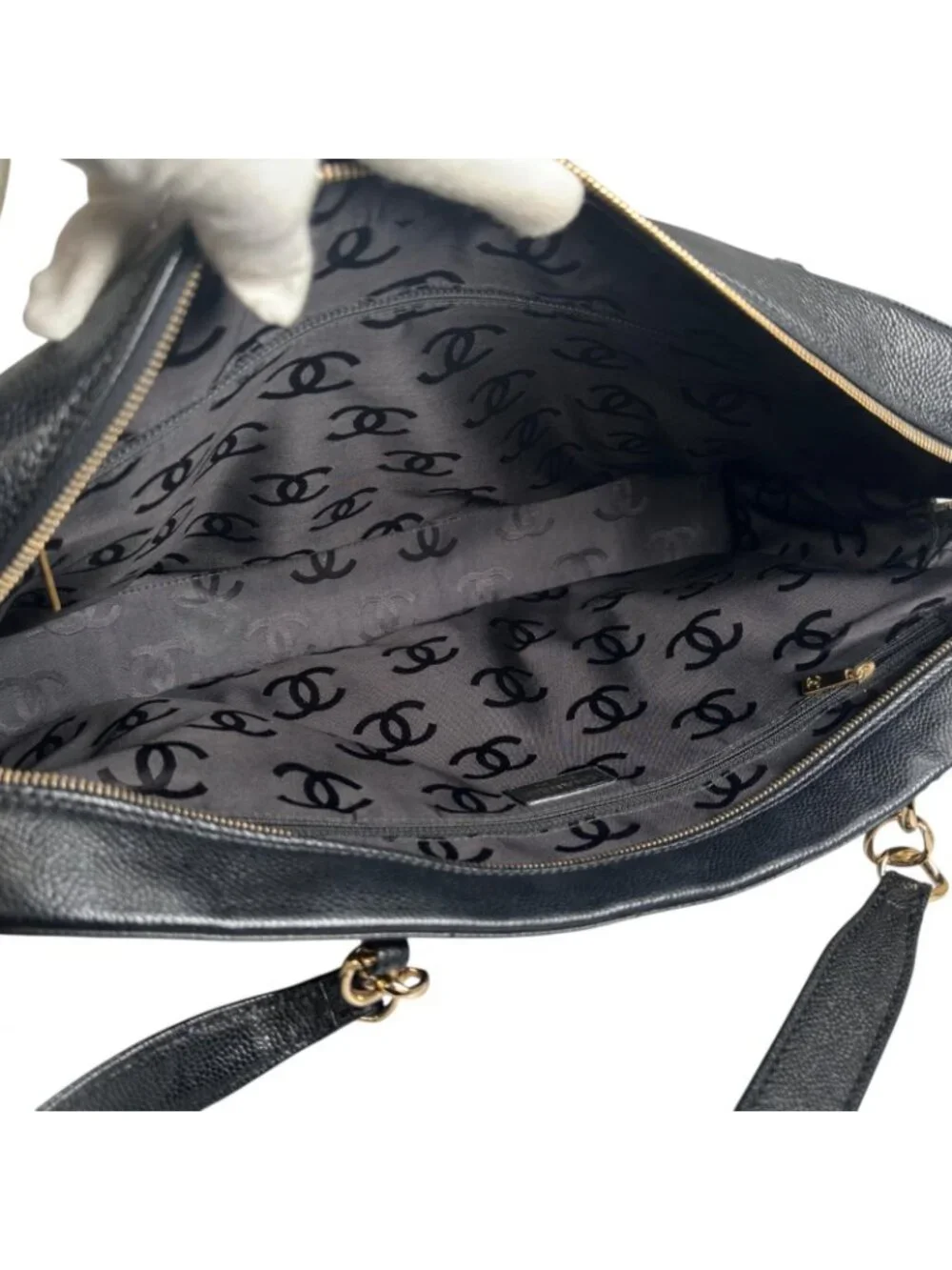 Chanel Choco Bar Tote Bag Leather Black